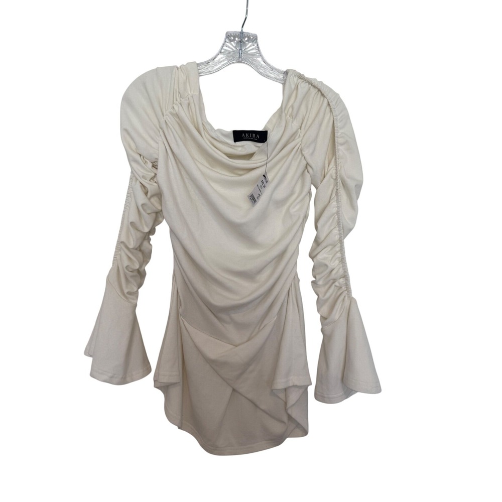 AKIRA Ivory Ruched Flare Sleeve Top